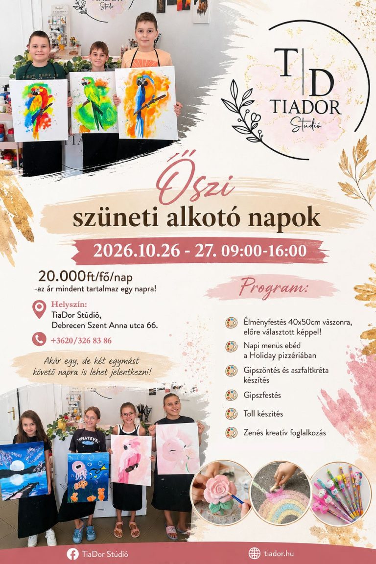 Őszi szüneti alktó napok élményfestés – Okt 26., 09:00–16:00 - TiaDor Stúdió Debrecen