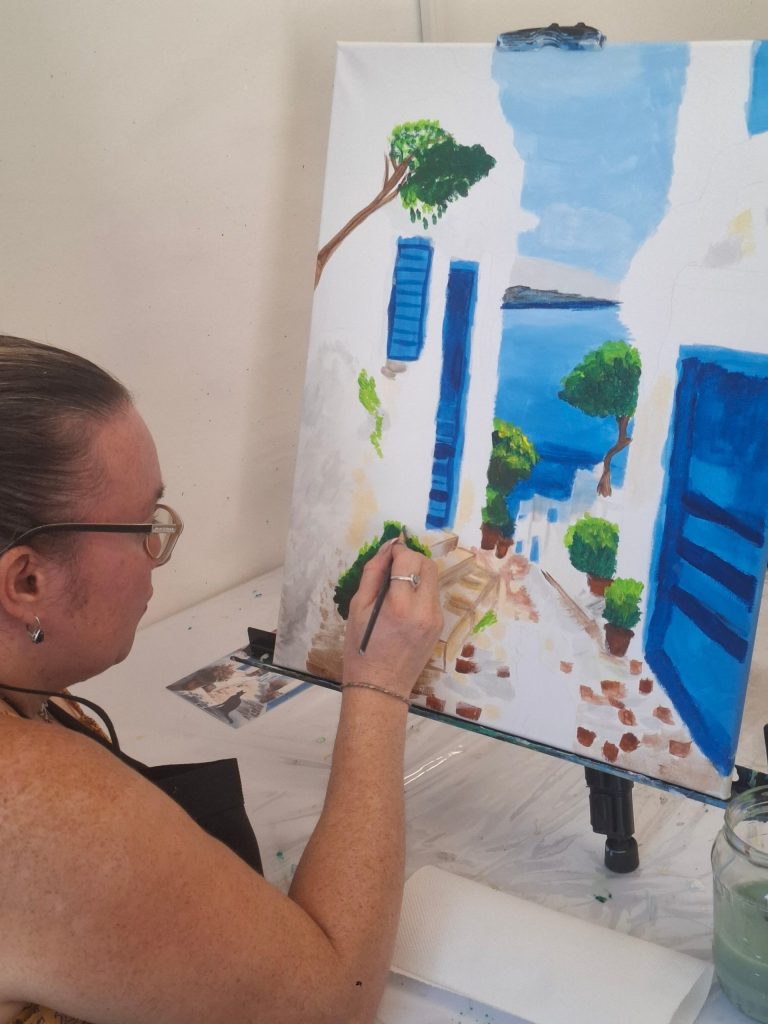 Barátnős Santorini élményfestés – TiaDor Stúdió